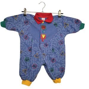 Vintage Baby Romper Size 3-6 Months Colorful Traffic Sign Print One Piece 90's